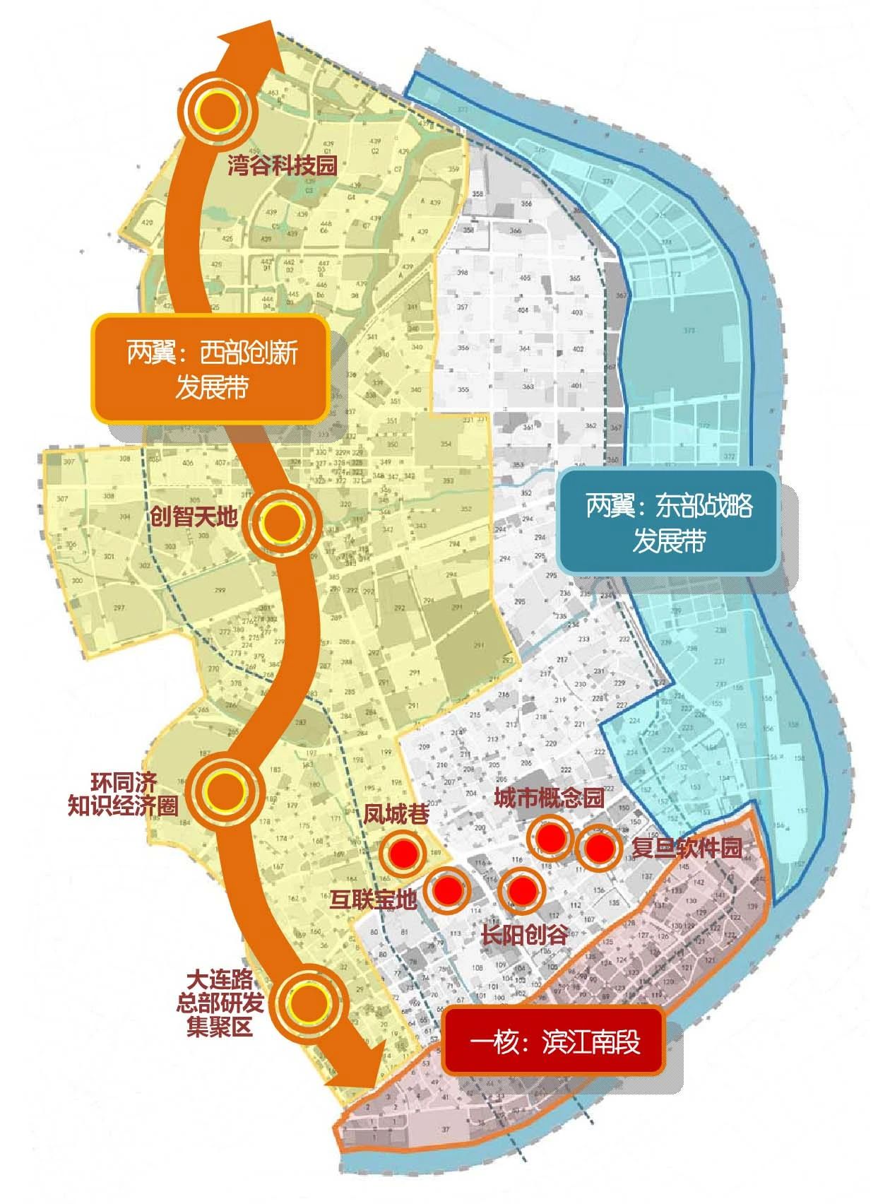 "十四五"时期杨浦城区功能布局示意图