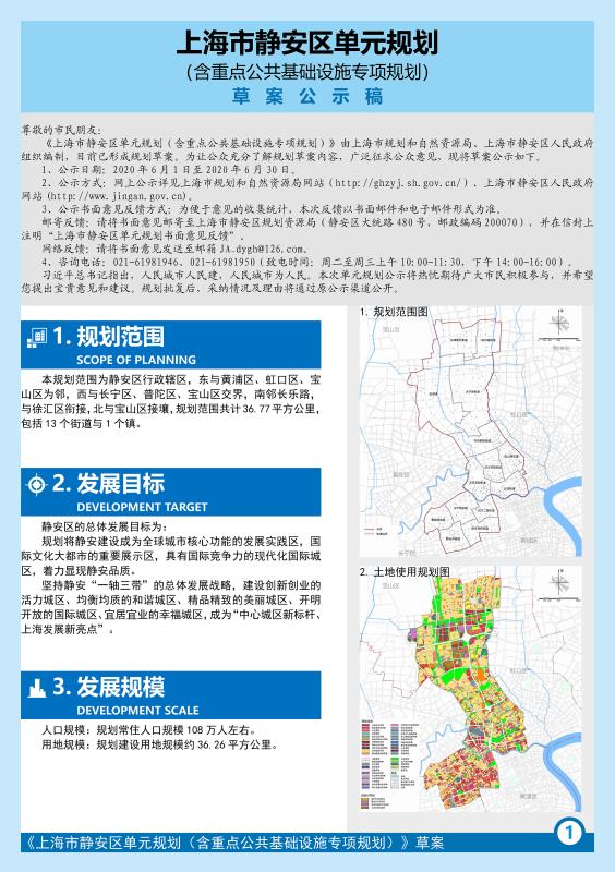 关于上海市静安区单元规划含重点公共基础设施专项规划草案公示