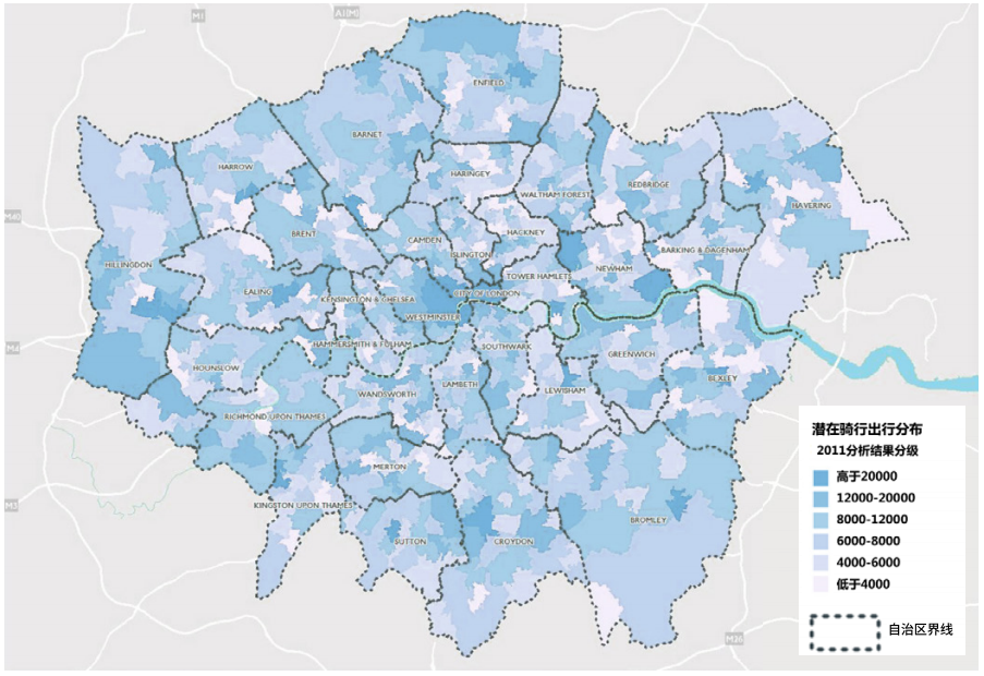 大伦敦地区基于骑行起点的骑行潜力分布图（2015年）.png